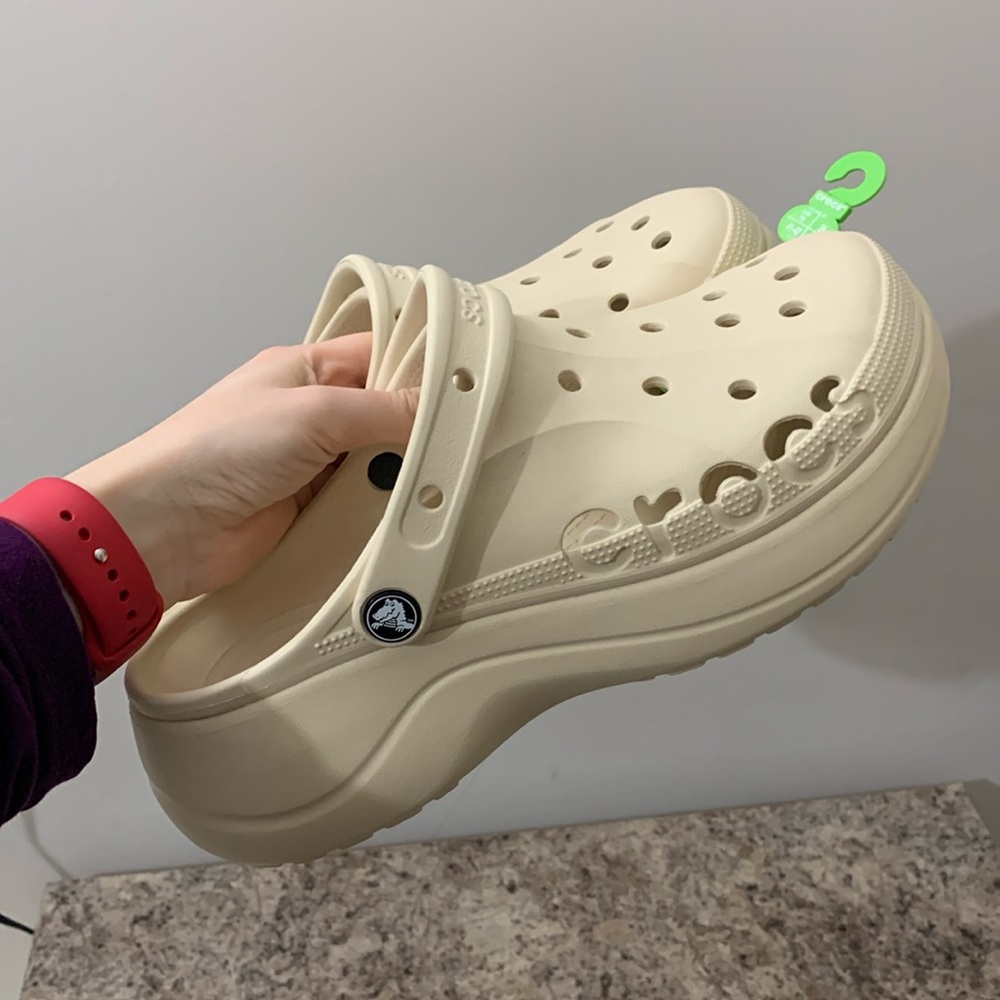 Beige / Tan Platform Crocs - Picture 2 of 14